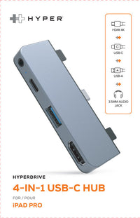 Hyper USB Hubs HyperDrive 4-in-1 USB-C Hub for iPad Pro/Air - Grey